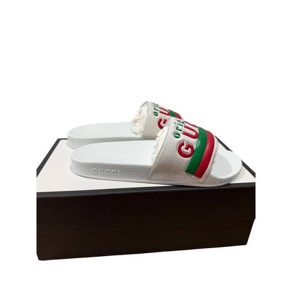 Gucci Original Logo Web Slide Sandals White Red Green Men’s UK 10